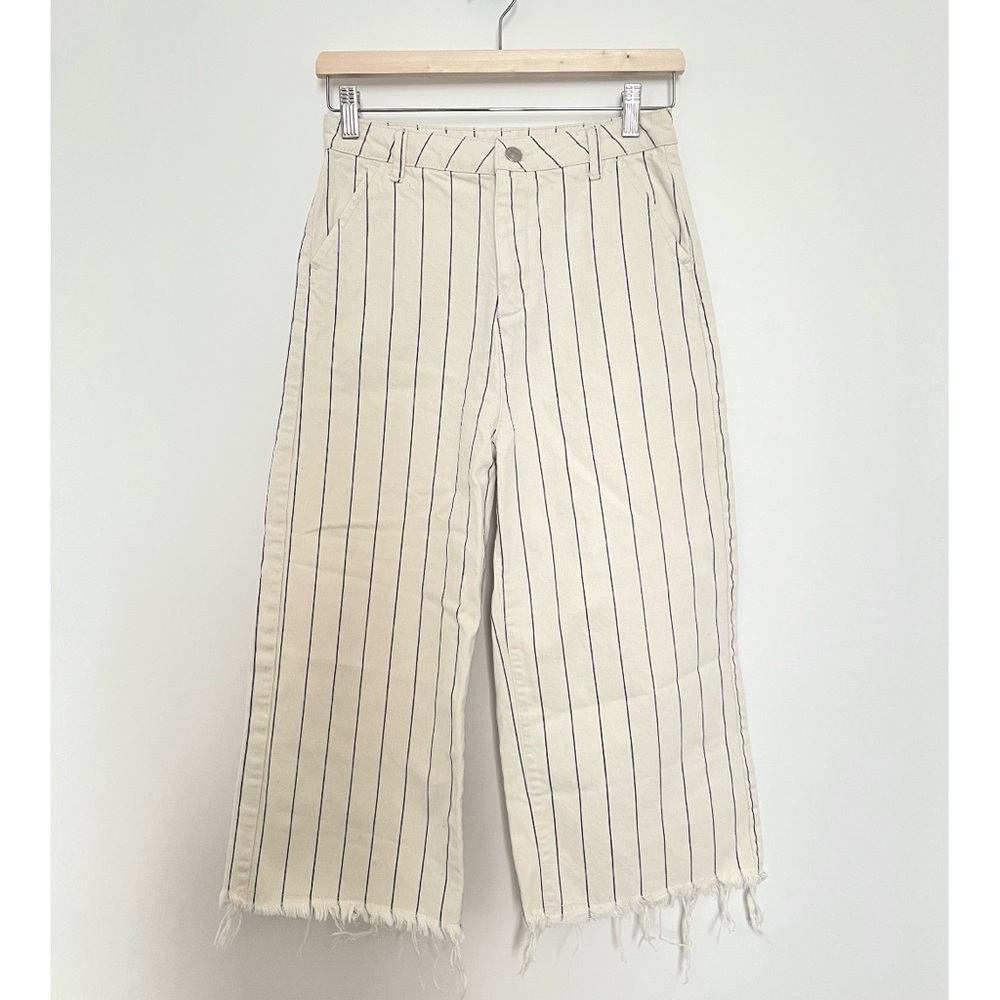 Topshop | Cream and Black Striped Cropped Jeans